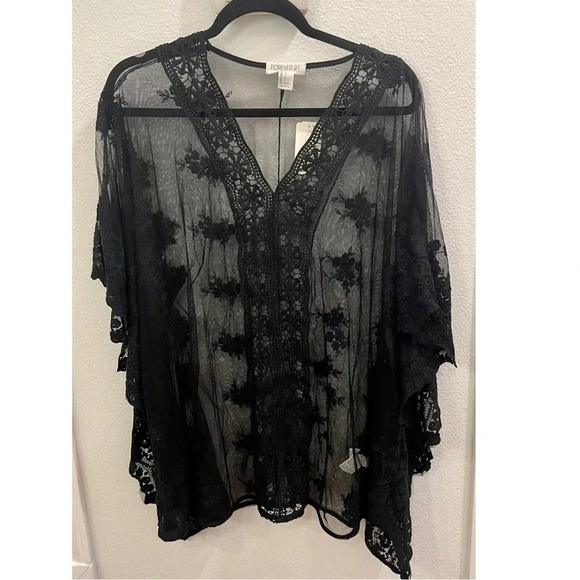 Forever21 Black Lace and embroidered Coverup - Picture 2 of 7